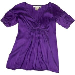 Studio M‎ Blouse 100% Silk Purple Surplice V-Neck Short Sleeve Women's Medium